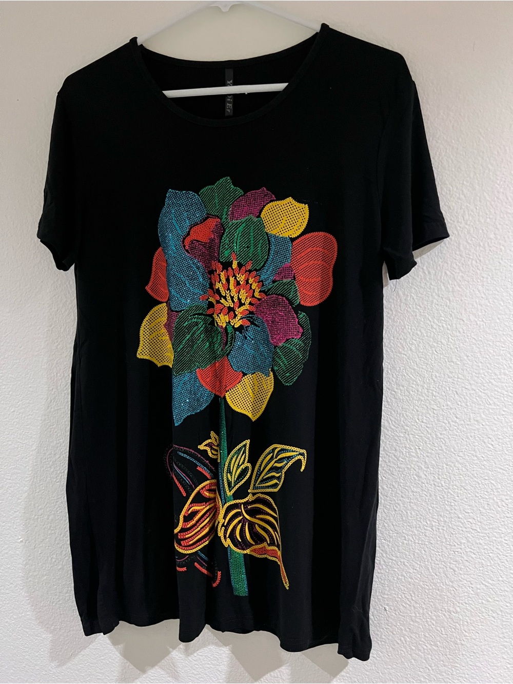 Black Floral Graphic Tee - Multicolor Flower Print